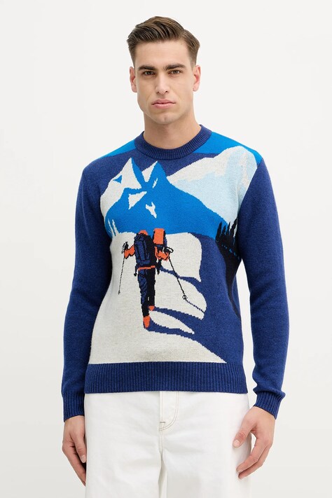 Pulover s dodatkom vune United Colors of Benetton boja: tamno plava, 1444K10B4