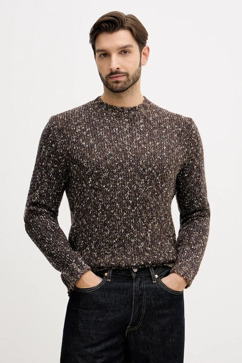 United Colors of Benetton sweter z dodatkiem wełny męski kolor brązowy 10C3U108M