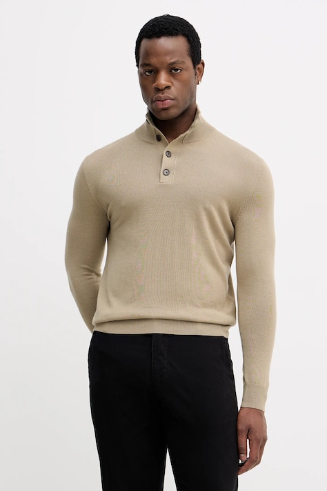 Sisley sweter z dodatkiem wełny męski kolor beżowy lekki 11BAS200W