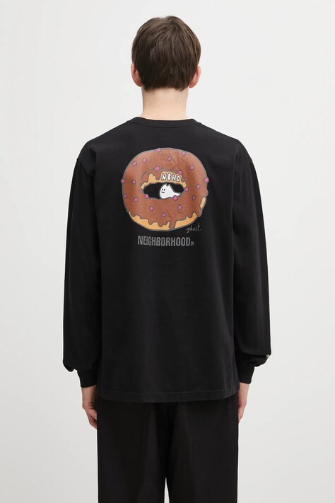 NEIGHBORHOOD longsleeve bawełniany NH . TEE LS-10 kolor czarny z nadrukiem 252PCNH.LT10