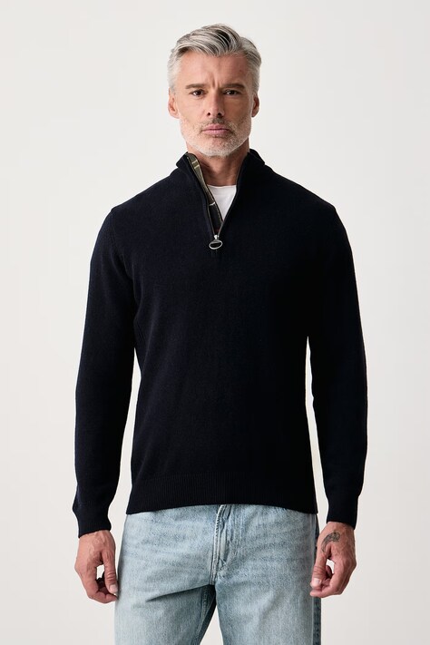 Barbour Sweter męski wełniany granatowy MKN0837