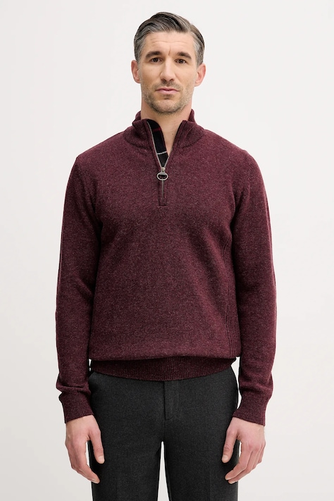 Barbour sweter wełniany męski kolor bordowy z golferm MKN0837