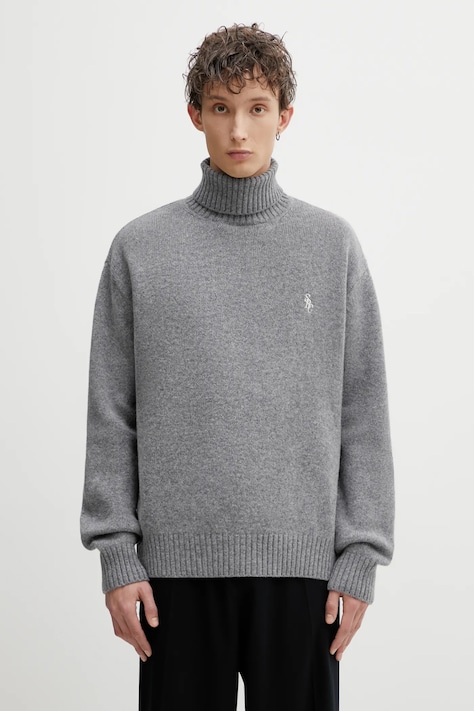 Sporty & Rich sweter wełniany SRC Wool męski kolor szary lekki z golferm WS08262302GY04