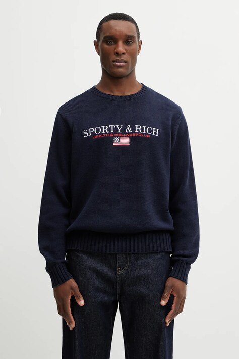 Sporty & Rich sweter bawełniany S&R Nautical Cotton męski kolor granatowy lekki WS08663177BL106