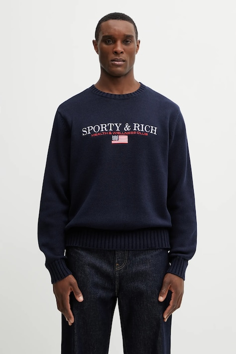 Sporty & Rich sweter bawełniany S&R Nautical Cotton męski kolor granatowy lekki WS08663177BL106