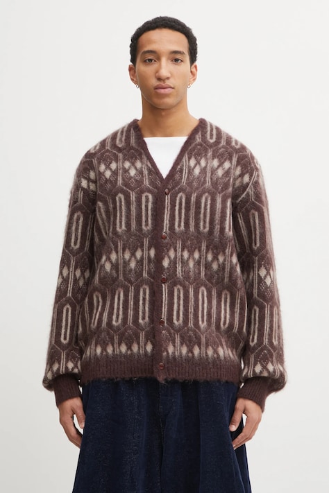 Needles cardigan cu mohair Geometric culoarea bordo, RW357