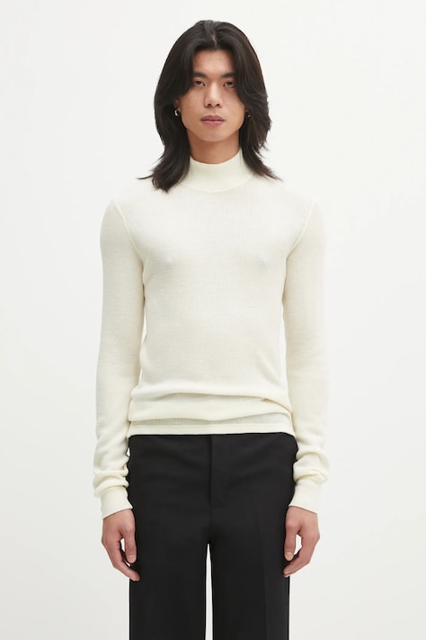 Visvim sweter wełniany SOLAR WAFFLE SKIVVY męski kolor beżowy lekki z półgolfem 125205010006