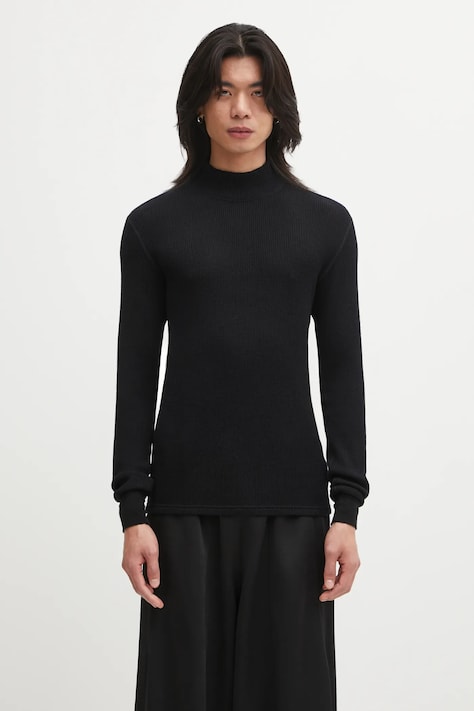 Visvim sweter wełniany SOLAR WAFFLE SKIVVY męski kolor czarny lekki z półgolfem 125205010006