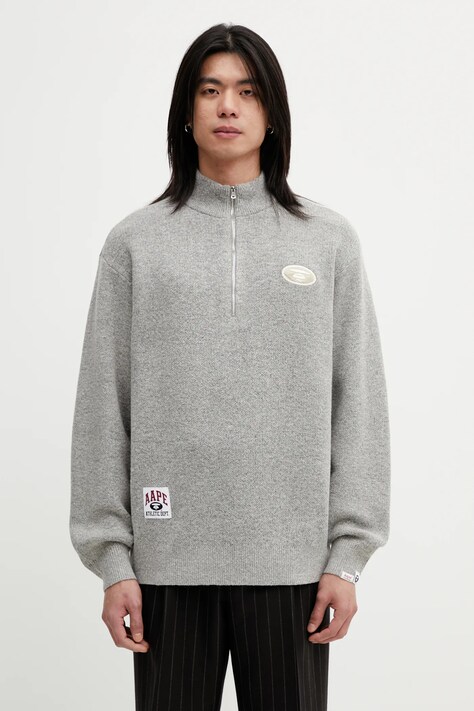 AAPE sweter męski kolor szary z golferm AAPKNMD303XXP