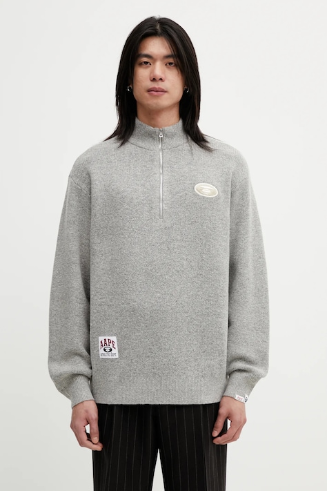 AAPE sweter męski kolor szary z golferm AAPKNMD303XXP