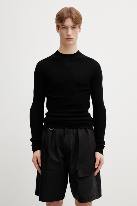 Vlnený sveter Heliot Emil čierna farba, ľahký, s polorolákom, PREAW25.M.07.077.BLK01