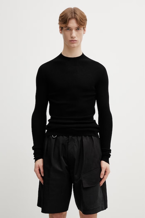 Вовняний светр Heliot Emil колір чорний легкий півгольф PREAW25.M.07.077.BLK01