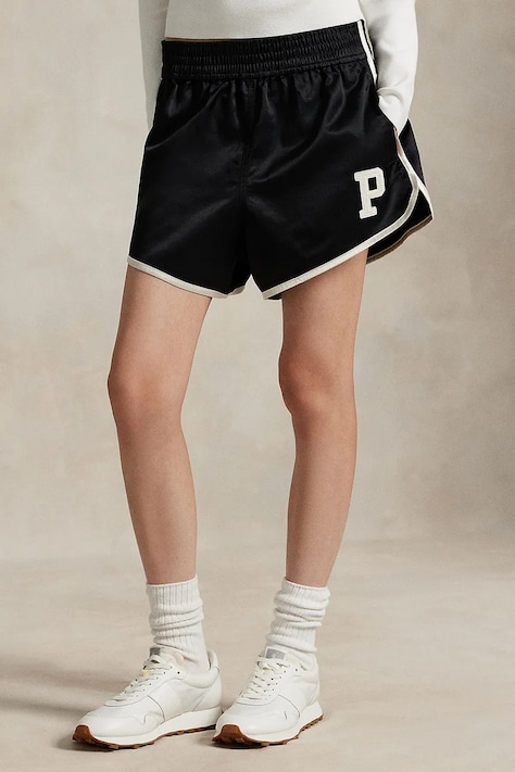 Kraťasy Polo Ralph Lauren dámské, černá barva, medium waist, 211970986