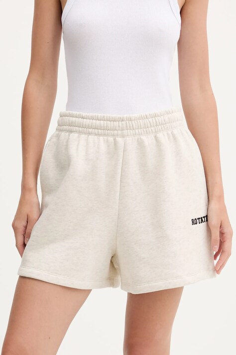 Rotate szorty bawełniane damskie kolor beżowy melanżowe high waist 1143833070