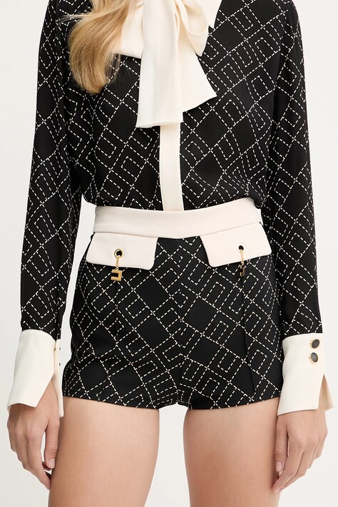 Elisabetta Franchi szorty damskie kolor czarny wzorzyste high waist SHS0156E2