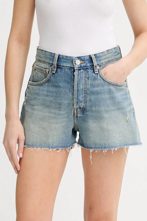 Won Hundred szorty jeansowe damskie kolor niebieski gładkie high waist 3673-15028