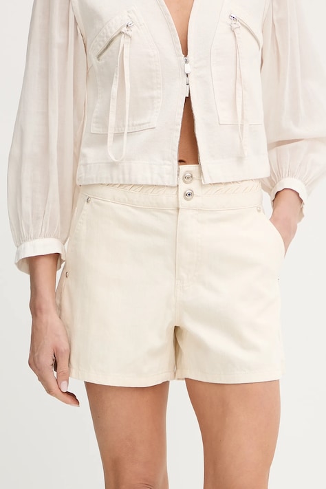 Džínové šortky Morgan dámské, béžová barva, high waist, SHOBO