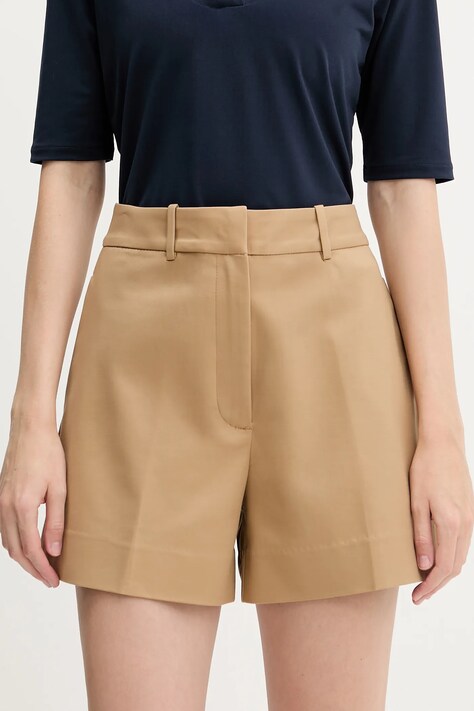 Calvin Klein szorty damskie kolor beżowy gładkie high waist LV044C641G