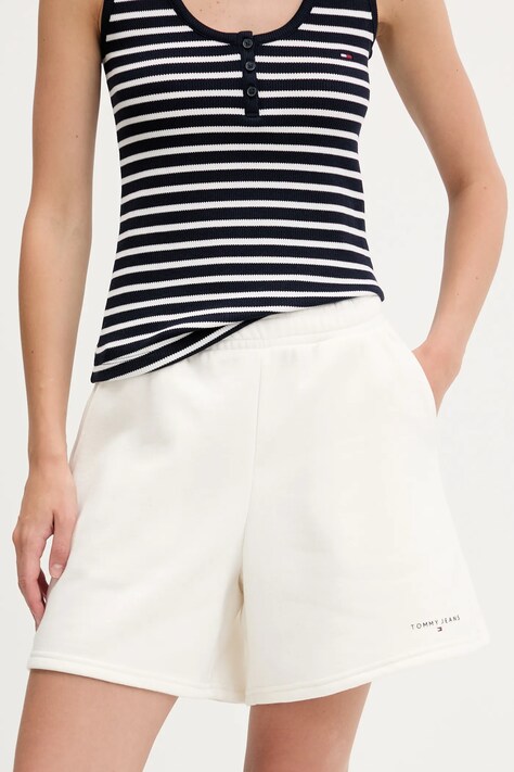 Tommy Jeans szorty damskie kolor beżowy gładkie high waist DW0DW21152