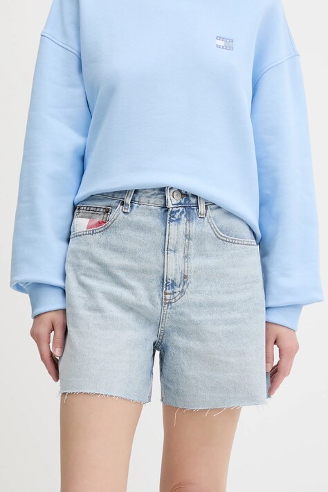Džínové šortky Tommy Jeans dámské, modrá barva, high waist, DW0DW21413
