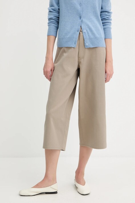 Samsoe Samsoe szorty bawełniane SAHARP damskie kolor beżowy gładkie high waist F25200114