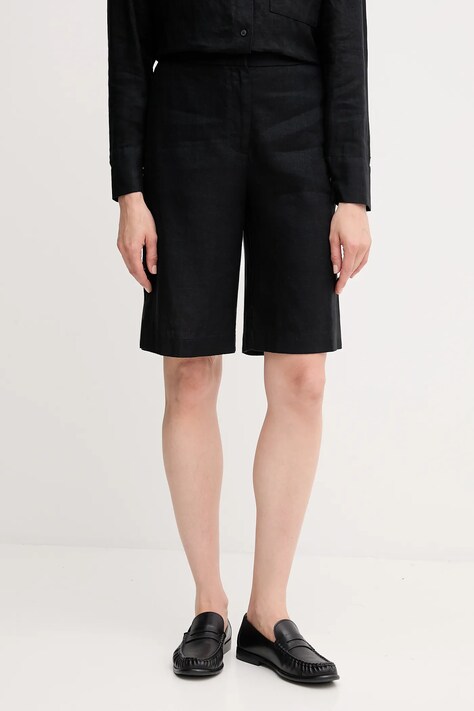 Lanene kratke hlače Tommy Hilfiger črna barva, WW0WW46824