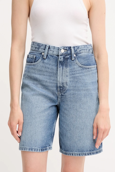 Tommy Hilfiger szorty jeansowe damskie kolor niebieski gładkie high waist WW0WW47215
