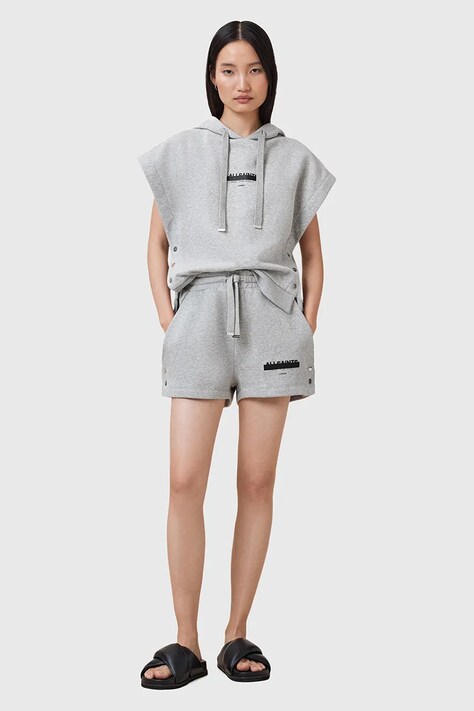 AllSaints szorty bawełniane SORRI damskie kolor szary z nadrukiem high waist W053TC