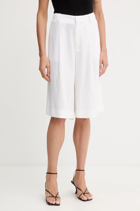 Шорты с примесью льна Gestuz цвет белый однотонная высокая посадка 10910281