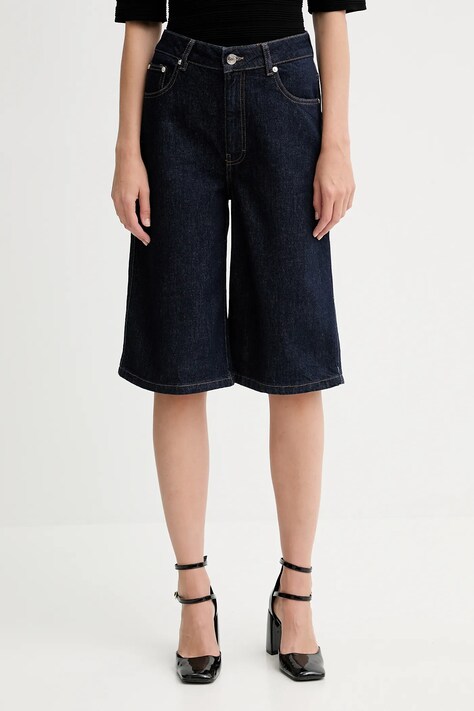 Gestuz szorty jeansowe damskie kolor granatowy gładkie high waist 10910456