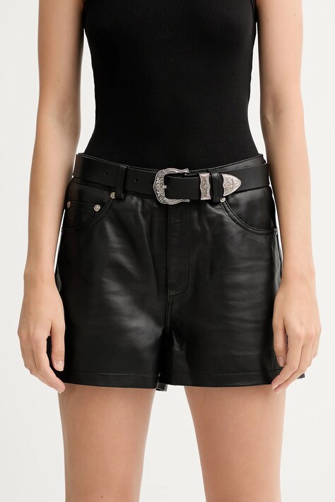 Gestuz szorty skórzane damskie kolor czarny gładkie high waist 10910554
