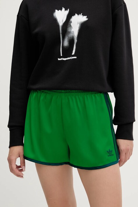 adidas Originals pantaloni scurți 3-Stripes culoarea verde, cu imprimeu, medium waist, JZ3512