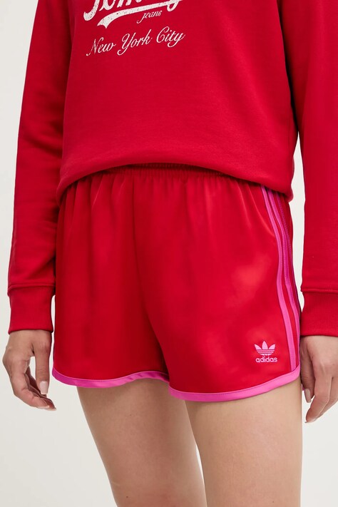 adidas Originals pantaloni scurți 3-Stripes culoarea roșu, cu imprimeu, high waist, JZ3513