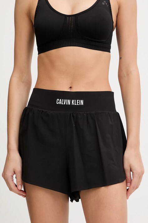 Calvin Klein Performance szorty treningowe damskie kolor czarny gładkie high waist LVGWF5S801