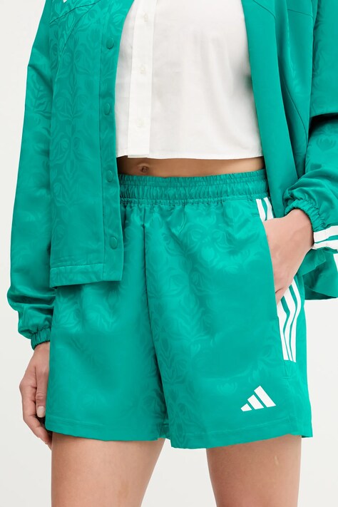 adidas pantaloni scurți House of Tiro culoarea turcoaz, cu imprimeu, high waist, JL9208