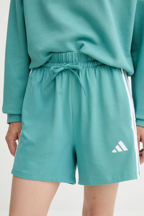 Kraťasy adidas 3-Stripes dámské, tyrkysová barva, s aplikací, high waist, JX7605