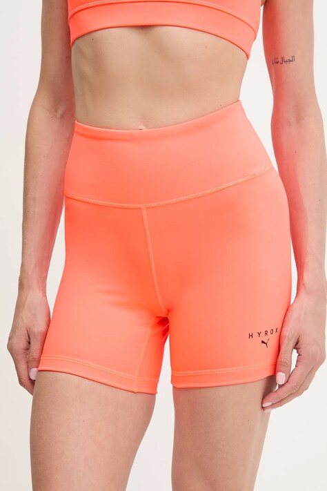 Puma szorty treningowe PUMA x HYROX damskie kolor pomarańczowy gładkie high waist 527636
