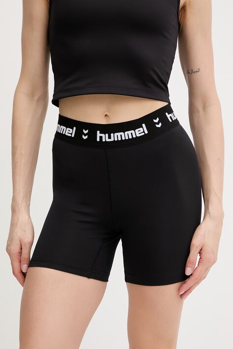 Hummel szorty treningowe kolor czarny gładkie medium waist 229980