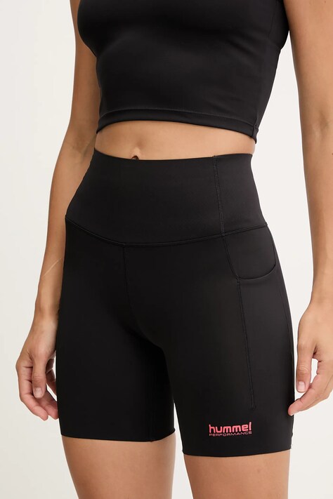 Hummel szorty sportowe damskie kolor czarny gładkie medium waist 230083