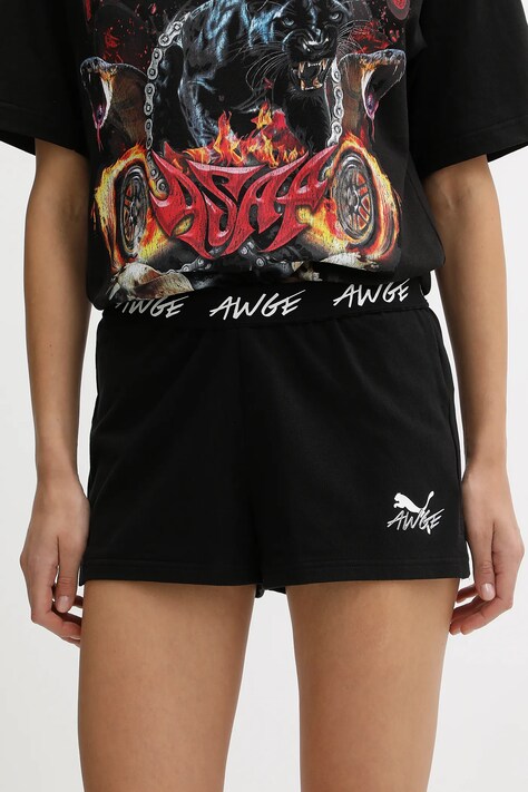 Puma szorty bawełniane PUMA x A$AP ROCKY damskie kolor czarny z aplikacją high waist 635071