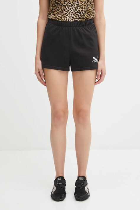 Bavlněné šortky Puma PUMA x A$AP ROCKY dámské, černá barva, s aplikací, high waist, 635071