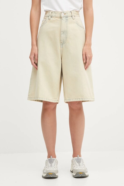 Carhartt WIP szorty jeansowe W' Brandon damskie kolor beżowy gładkie high waist I031919.01SN
