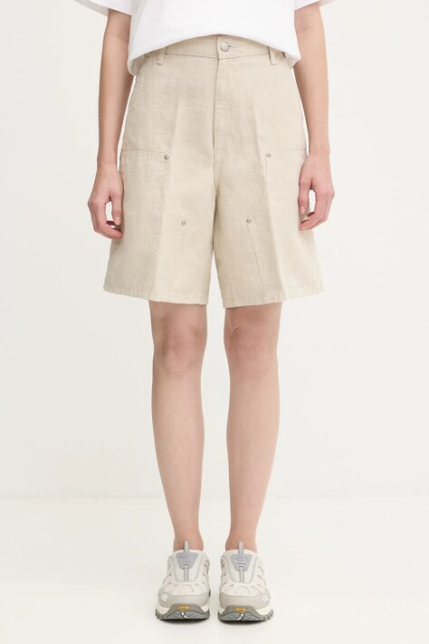 Carhartt WIP szorty z domieszką lnu W' Branford Double Knee damskie kolor beżowy gładkie high waist I035574.502