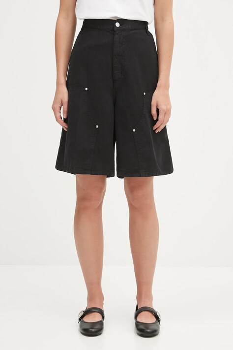 Carhartt WIP szorty z domieszką lnu W' Branford Double Knee damskie kolor czarny gładkie high waist I035574.89GD