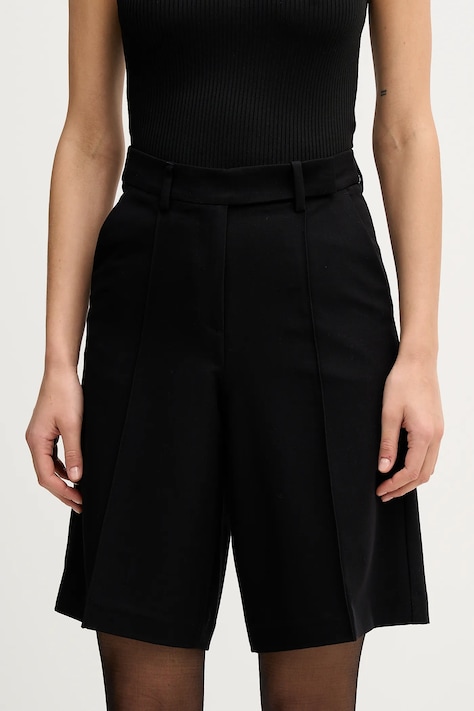 Sisley pantaloni scurți culoarea negru, uni, high waist, 4KVXL901R