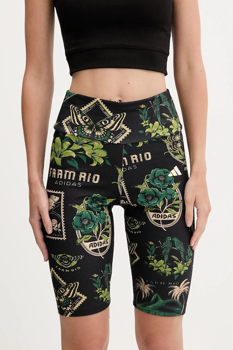 Šortky adidas čierna farba, vzorované, vysoký pás, JM8346
