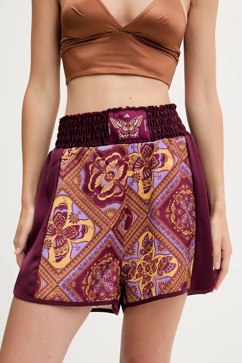adidas szorty x Farm Rio damskie kolor bordowy wzorzyste high waist JW4482