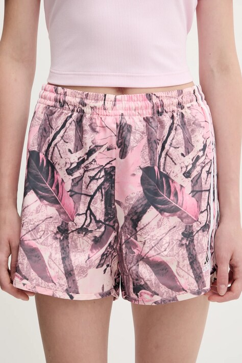 adidas Originals pantaloni scurți Satin Shorts culoarea roz, cu imprimeu, high waist, KC8808