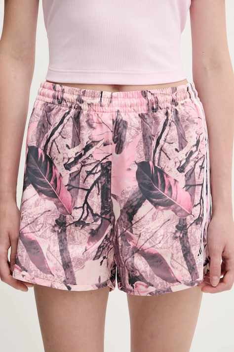 Šortky adidas Originals Satin Shorts ružová farba, vzorované, vysoký pás, KC8808