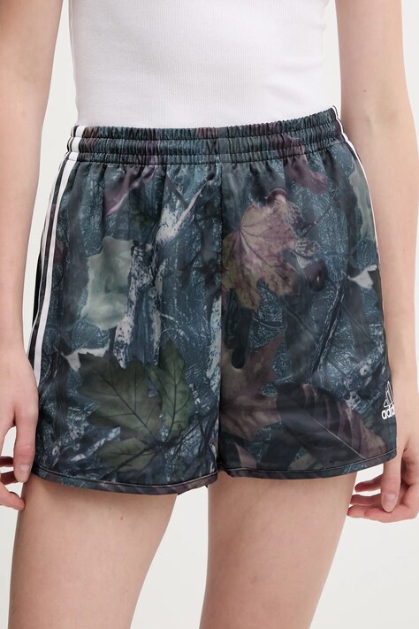 adidas Originals pantaloni scurți Satin Shorts culoarea negru, cu imprimeu, high waist, KE3739